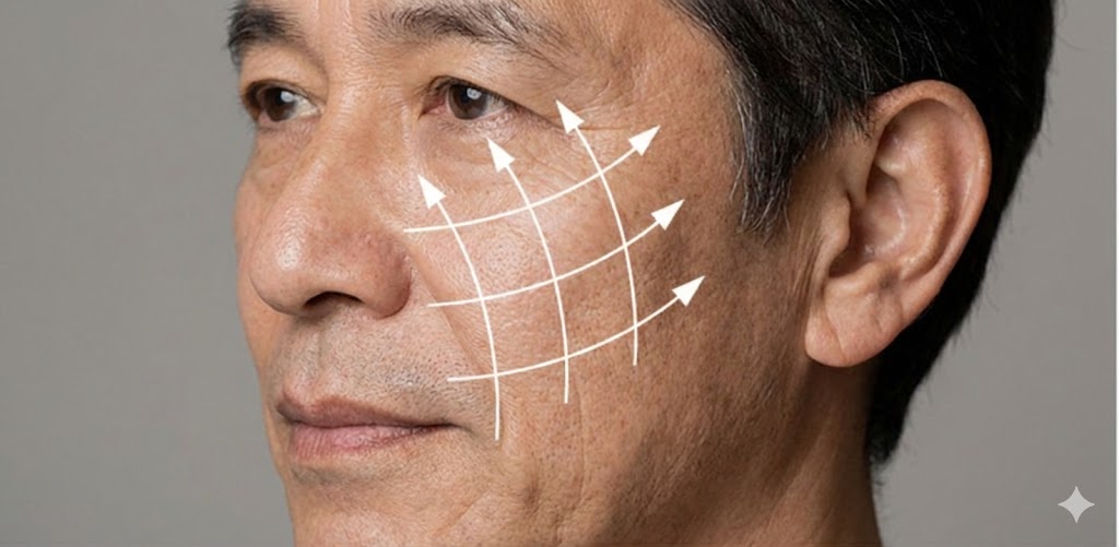 Lshot　皺を引き上げながら塗る方向のイメージ画