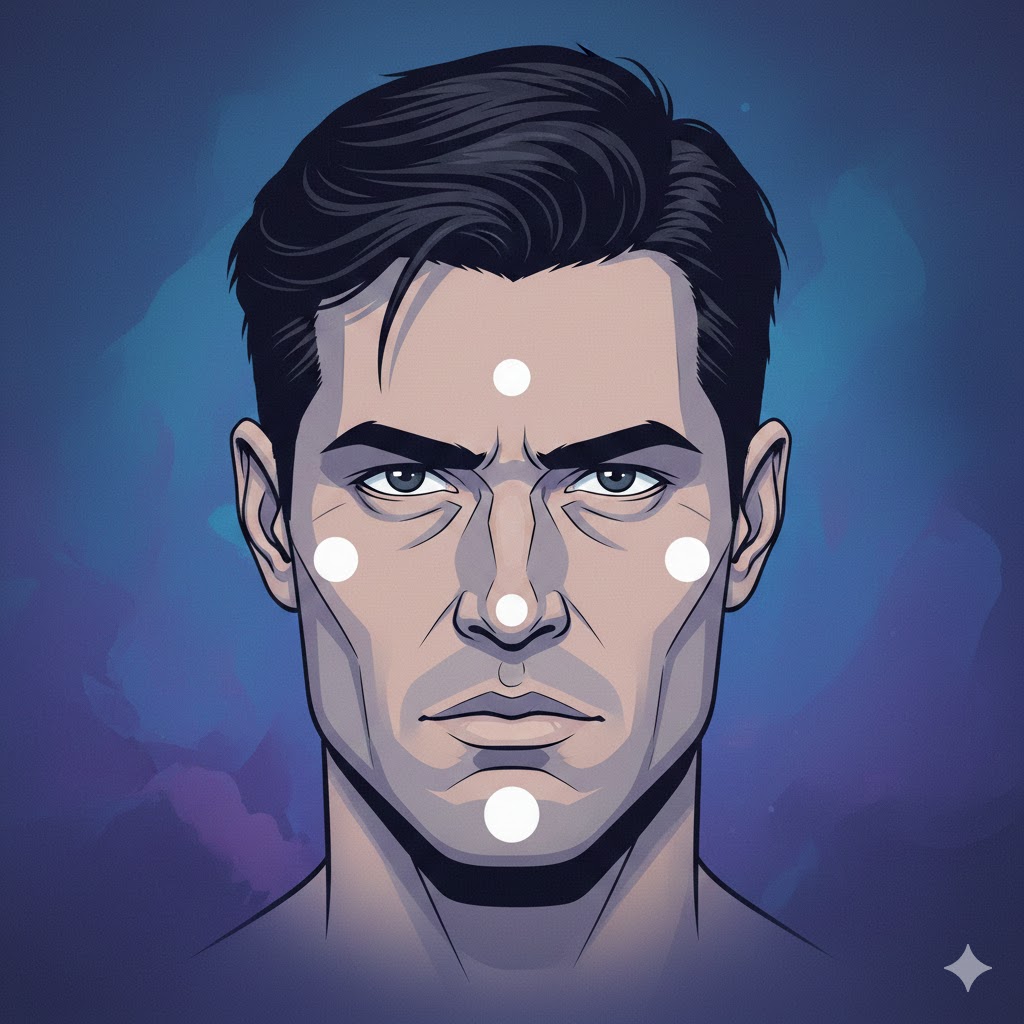 スキンベールプライマーを顔5点につけている男性のイメージ画像